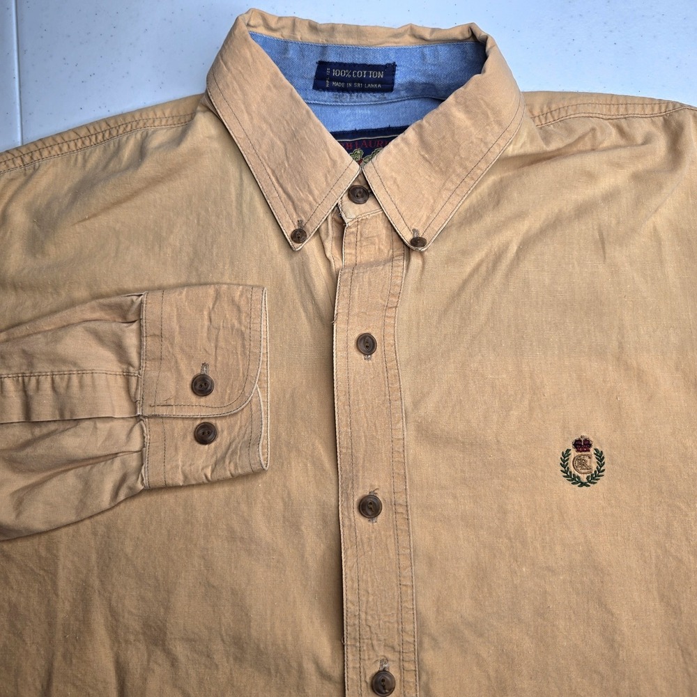 Vintage CHAPS RALPH LAUREN Large Yellow Long Sleeve Button Down Shirt -2557
